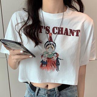Loose-fit Short-sleeve Printed Top White - One Size