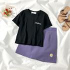 Letter Embroidered Short-sleeve T-shirt / Flower Embroidered Mini A-line Skirt