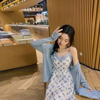 Floral Frog-button Blouse / Mini A-line Skirt / Spaghetti Strap Midi A-line Dress