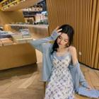 Floral Frog-button Blouse / Mini A-line Skirt / Spaghetti Strap Midi A-line Dress