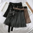 Pleated Mini Skirt With Pouch