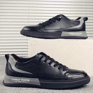 Lettering Two-tone Genuine Leather Sneakers