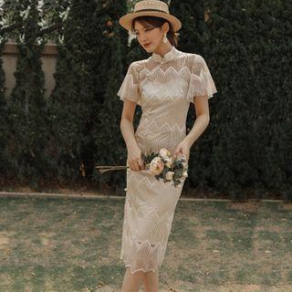 Short-sleeve Midi Fringed Qipao
