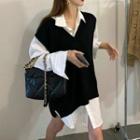 V-neck Knit Tank Top / V-neck Striped Long-sleeve Shirt
