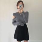 Ribbed Cutout Sweater / A-line Wrap Skirt
