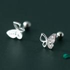Rhinestone Butterfly Earring 1 Pair - S925 Silver - Silver - One Size