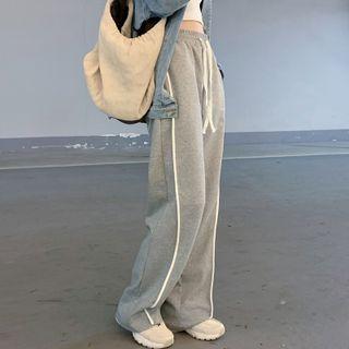 Elastic Waist Wide Leg Contrast Trim Pants