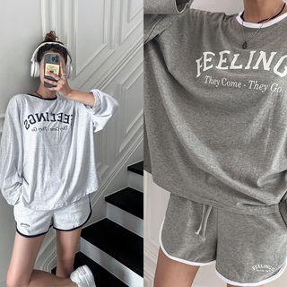 Set: Long-sleeve Letter T-shirt + Ringer Shorts