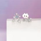 Cat Snowflake Rhinestone Asymmetrical Earring 1 Pair - Silver - One Size