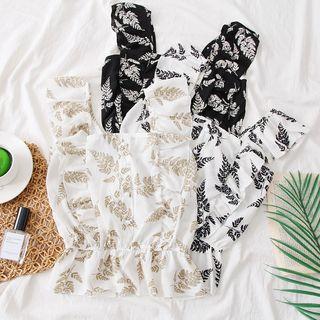 Square-neck Leaves-print Vest
