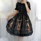 Sleeveless Print A-line Dress / Short-sleeve Lace Top