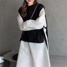 Plain Lace-up Knit Vest / Plain Long-sleeve Shirtdress