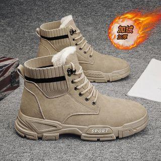 Knit Panel Lace-up Fleece-lined Short Boots