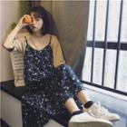 Flower Print Midi Overall Dress Navy Blue - One Size