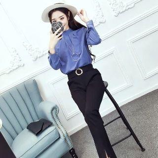 Set: Pleated Blouse + Slim-fit Pants