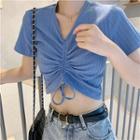 Short-sleeve Drawstring V-neck Top