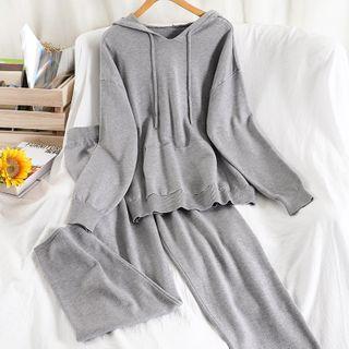 Set: Hooded Knit Top + Sweatpants