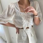 Bell-sleeve Square Neck Lace Blouse