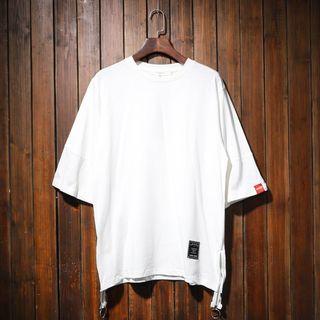 Elbow-sleeve Letter Strap T-shirt