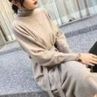 Turtleneck Tie-waist Knit Midi Dress