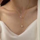 Freshwater Pearl Pendant Y Sterling Silver Necklace Xl1521 - 1pc - Gold & White - One Size
