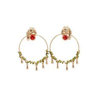 Fashion And Elegant Plated Gold Cheetah Circle Earrings With Red Cubic Zirconia Golden - One Size