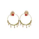 Fashion And Elegant Plated Gold Cheetah Circle Earrings With Red Cubic Zirconia Golden - One Size