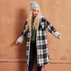 Paneled Buttoned Check Coat