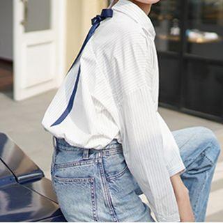 Bow Back Pinstriped Shirt White - One Size