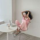 Loose-fit Cotton Overall Pants Pink - One Size
