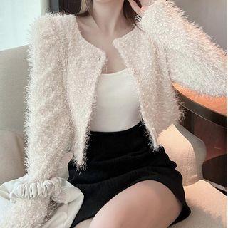 Cropped Fluffy Cardigan / Mini Pencil Skirt