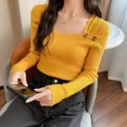 Long-sleeve Square-neck Long-sleeve Knit Top