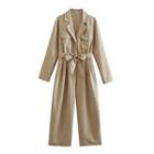 Long-sleeve Collar Cargo Tie-waist Jumpsuit