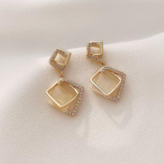 Rhinestone Cat Eye Stone Square Dangle Earring 1 Pair - As Shown In Figure - One Size