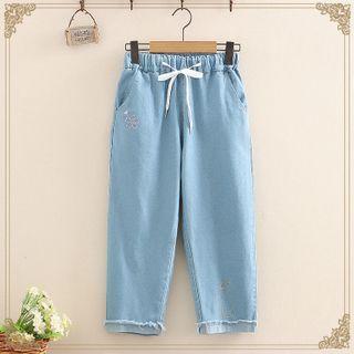 Flower Embroidered Straight Leg Jeans