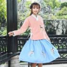 Set: Long-sleeve Hanfu Top + A-line Skirt