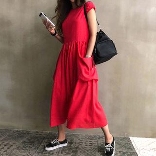 Shirred-waist Linen Blend Maxi Dress