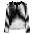 Long-sleeve Striped Henley T-shirt Stripe - Black & White - One Size