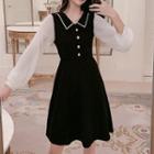 Two-tone Panel Long-sleeve A-line Dress