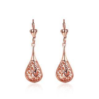 Simple Plated Rose Gold Water Drop Shaped Pierced Earrings Rose Gold - One Size