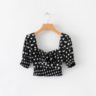 Short-sleeve Heart Pattern Cropped Top