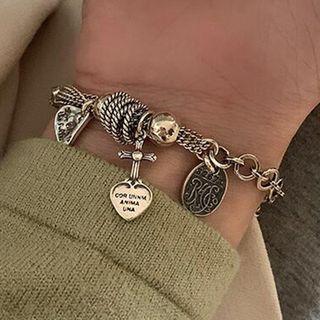 Heart Cross Alloy Bracelet 1 Piece - Bracelet - Pendant - Silver - One Size