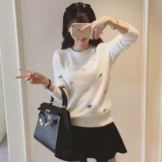 Embroidery Furry-knit Sweater