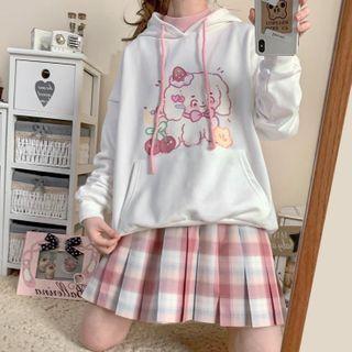Dog Print Hoodie Sweatshirt - White - One Size