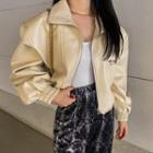High-neck Balloon-sleeve Pleather Jacket