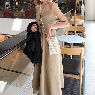 Buttoned A-line Midi Tube Dress