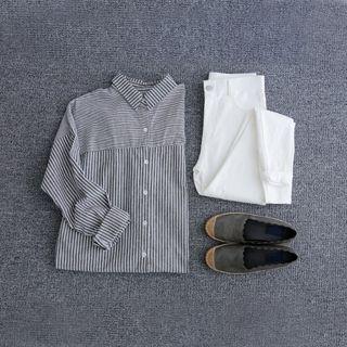 Button-back Stripe Shirt