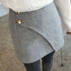 Inset Shorts Metal-button Wrap-front Mini Skirt
