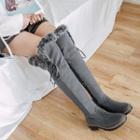 Rabbit Fur Trim Ribbon Over-the-knee Boots