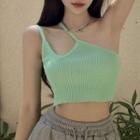 One-shoulder Ribbed Knit Cropped Camisole Top